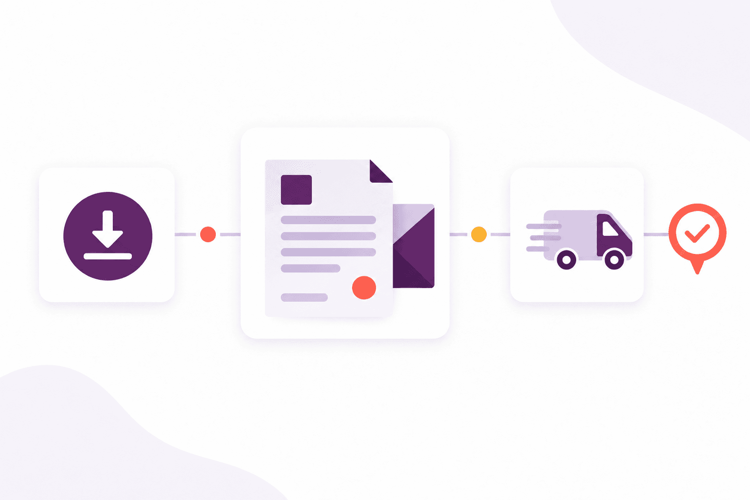 A renewal letter branching to a PDF download and an automatic postal delivery service.